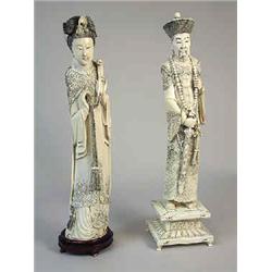 A pair of sculptures ivory, China, 19 th century, signed, h 47 cm; damage 12.000-15.000...