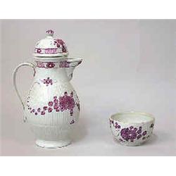 Two porcelain pieces porcelain, presumably 18th. Century, pot and bowl marked R, h of pot 31 cm; wor