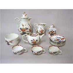 Tea and coffee service porcelain, Meissen, circa 1740, painted polychrome decor by Tischenmuster, co