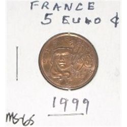 1999 FRANCE 5 EURO CENT COIN *RARE MS-65 HIGH GRADE* COIN CAME OUT OF PRIVATE EURO COIN COLLECTION!!