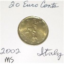 2002 ITALY 20 EURO CENT COIN *RARE MS HIGH GRADE* COIN CAME OUT OF PRIVATE EURO COIN COLLECTION!!
