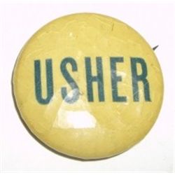 VERY OLD *USHER* PIN WRITTEN ON BACK IS "MADE FOR JOE HIZER PHILI, PA!!