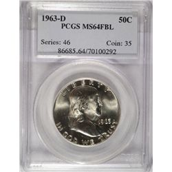 1963-D FRANKLIN HALF DOLLAR PCGS MS64 FBL