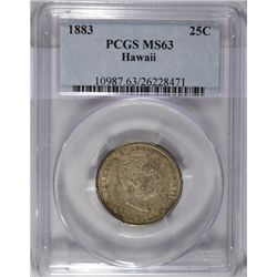 1883 HAWAII QUARTER PCGS MS63 RARE!