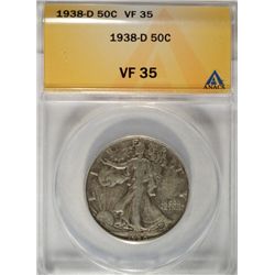 1938-D WALKING LIBERTY HALF DOLLAR ANACS VF35