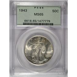 1943 WALKING LIBERTY HALF DOLLAR PCGS MS65 GREEN LABEL