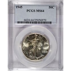 1945 WALKING LIBERTY HALF DOLLAR PCGS MS64