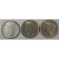 ( 3 ) NICE CIRCULATED PEACE SILVER DOLLARS