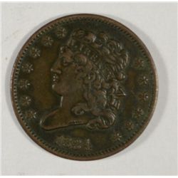 1834  half penny VF marks on obverse
