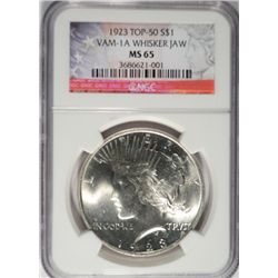 1923 Peace $ TOP-50 VAM-1a WHISKER JAW NGC65 RARE
