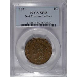 1831 large penny N-4 meium letters  PCGS45