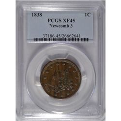 1838 large penny N-3  PCGS45