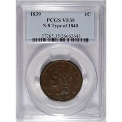 1839 large penny N-8 type 1840 PCGS35