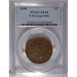 1840 large penny N-8  large date PCGS45