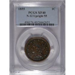 1855 large penny N-12  upright 55  PCGS40