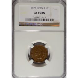 1873 open 3  Indian penny  NGC45BN