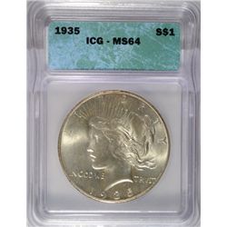 1935 PEACE DOLLAR ICG MS64