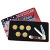 Image 1 : 2006 GOLD PLATED STATE QUARTERS AND TRAPPER KNIFE COLLECTORS SET IN TIN