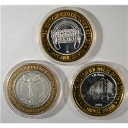 ( 3 ) THREE COLLECTABLE LAS VEGAS CASINO TOKENS, FLAMINGO, CAESARS, HORSESHOE