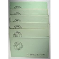 ( 3 ) 1979 & ( 3 ) 1980 SUSAN B ANTHONY PDS SOUVENIR SETS, GREEN ENVELOPES