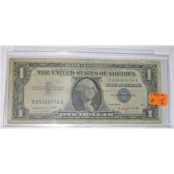 1957 SERIES A $1 SILVER CERTIFICATE BILL SERIAL # D60060476A *RARE EARLY VERY FINE GRADE*!!