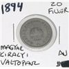 Image 1 : 1894 20 FILLER MAGYAR KIRALYI VALTOPENZ *RARE AU HIGH GRADE!! COIN CAME OUT OF SAFE!!