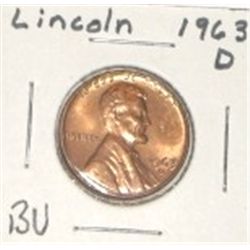 1963-D LINCOLN PENNY *RARE BU MS HIGH GRADE*!! PENNY CAME OUT OF SAFE!!