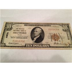 1929 $10 National Bank of Hillsboro Tx Note