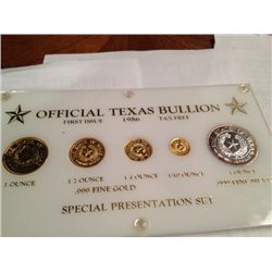 1986 RARE OFFICIAL TEXAS BULLION SET, 1.85 OZ GOLD, 1 OZ SILVER