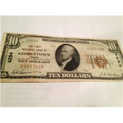 1929 $10 First National Bank Of Georgetown Note