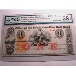 $1 South Carolina, Charleston Rail Road Ch AU58 PMG EPQ