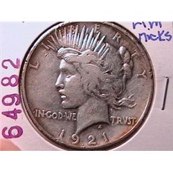 1921 PEACE SILVER DOLLAR F-12