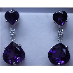 33.05 CTW AMETHYST AND DIAMOND EARRINGS .925 STERLING S