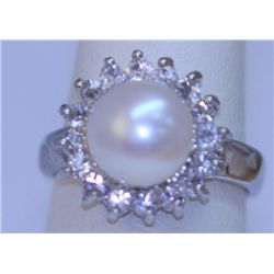 WHITE PEARL AND CZ RING