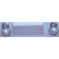 WHITE PEARL AND CZ EARRING