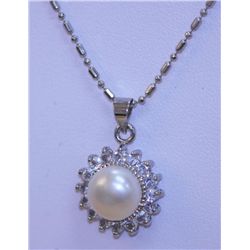 WHITE PEARL AND CZ NECKLACE