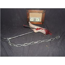 MARILYN MANSON STAGE SHOW PROP 4 SEVERED BLOODY BODY PARTS ON MEAT HOOKS