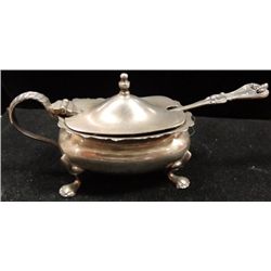 Antique Silverplate Salt Cellar with cobalt glass liner and spoon