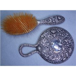 Antique Signed Gorham Sterling silver Brush & Mirror
