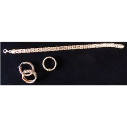 Estate Set of 14K Yellow gold Earrings, Bracelet and Ring with diamonds.