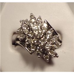 14k White Gold Diamond Cluster Ring, 1 ct TW! Size  6 3/4