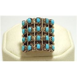 Zuni Turquoise Dots Sterling Silver Women's Ring - Lorene Tucson