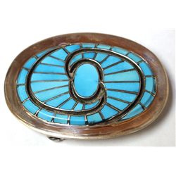 Zuni Turquoise Sterling Silver Buckle - Dickie Quandelacy