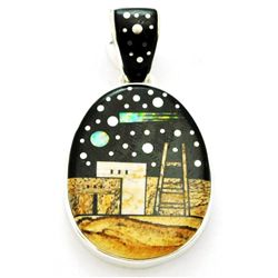 Navajo Pueblo Design Small Pendant - Calvin Begay