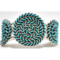 Zuni Turquoise Needlepoint Sterling Silver Cuff Bracelet - Octavius & Irma Seowtewa