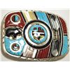 Image 2 : Zuni Multi-Stone Inlay Sun Face Spinner Sterling Silver Buckle - Don Dewa