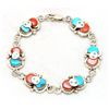 Image 1 : Zuni Coral & Turquoise Snake Sterling Silver Link Bracelet - Effie Calavaza