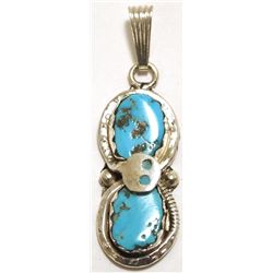 Zuni Turquoise Sterling Silver Snake Pendant - Effie Calavaza