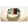 Image 1 : Navajo Multi-Stone Sun Face Sterling Silver Men's Ring - Wilbert Manning