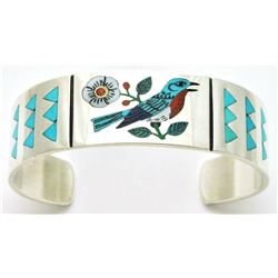 Zuni Multi-Stone Inlay Bird Sterling Silver Cuff Bracelet - Rudell & Nancy Laconsello